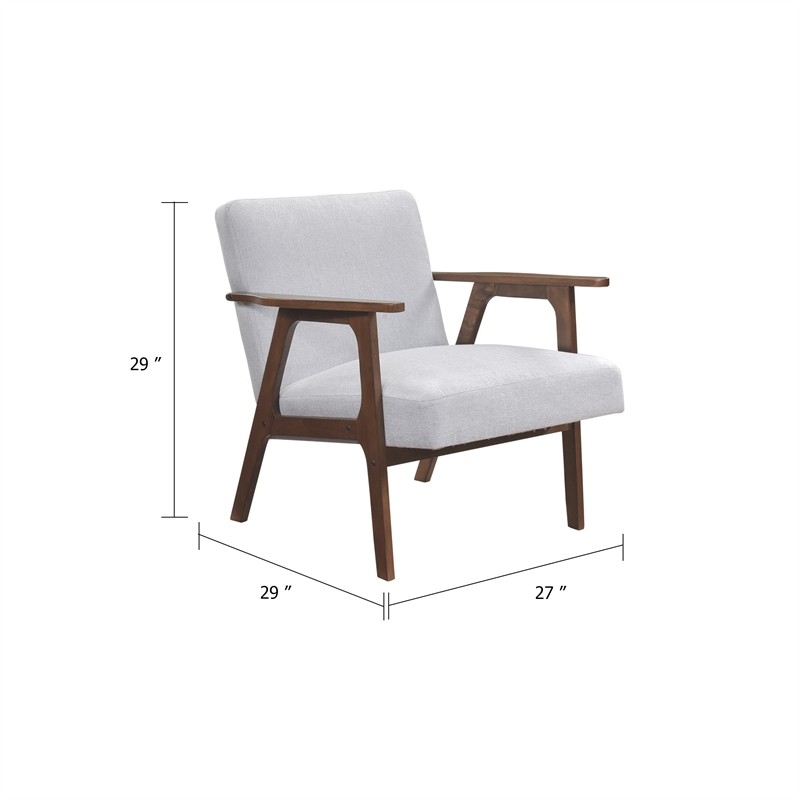 Cathy Accent Chair- Gray Polyester Cushions- Walnut Brown Rubberwood