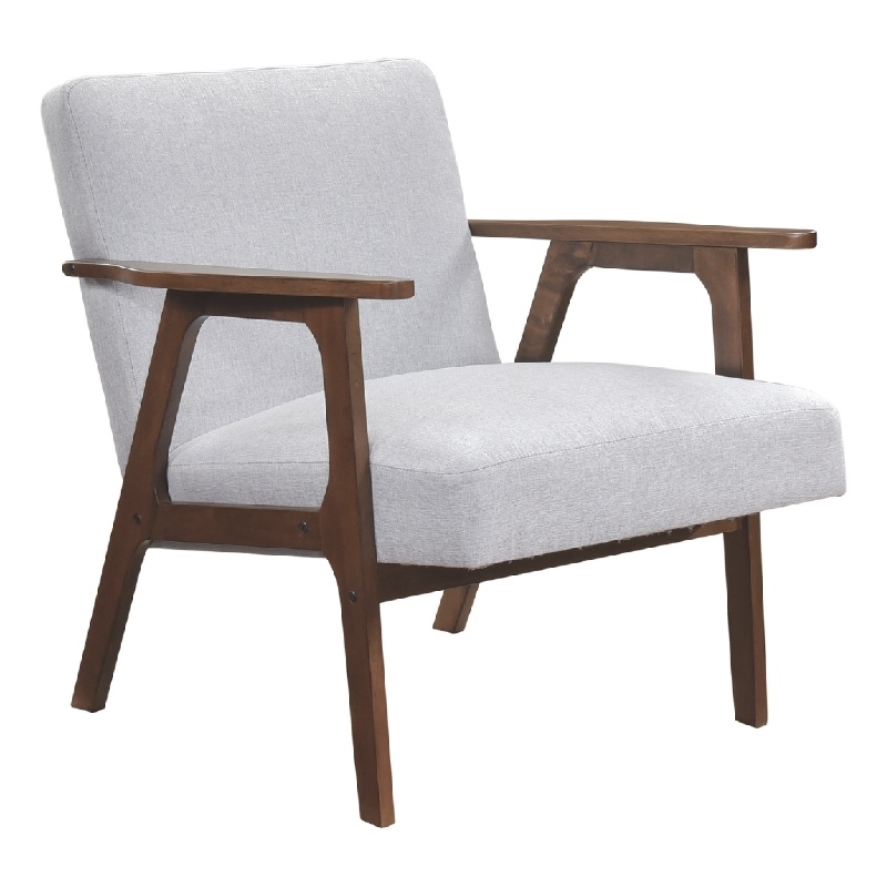 Cathy Accent Chair- Gray Polyester Cushions- Walnut Brown Rubberwood