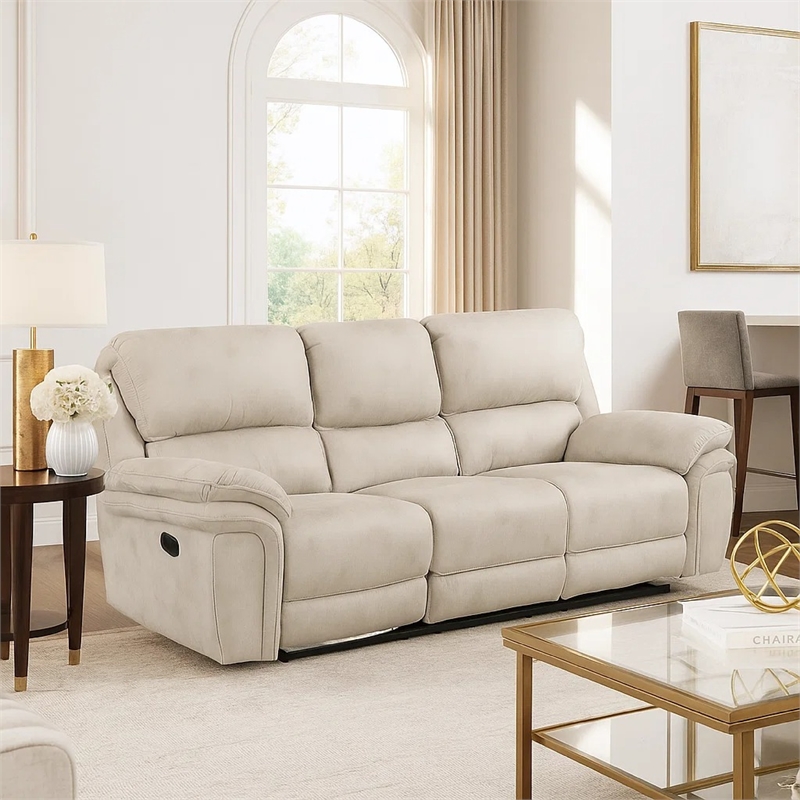 Tony Manual Reclining Sofa- Plush Sand Brown Microfiber and Foam