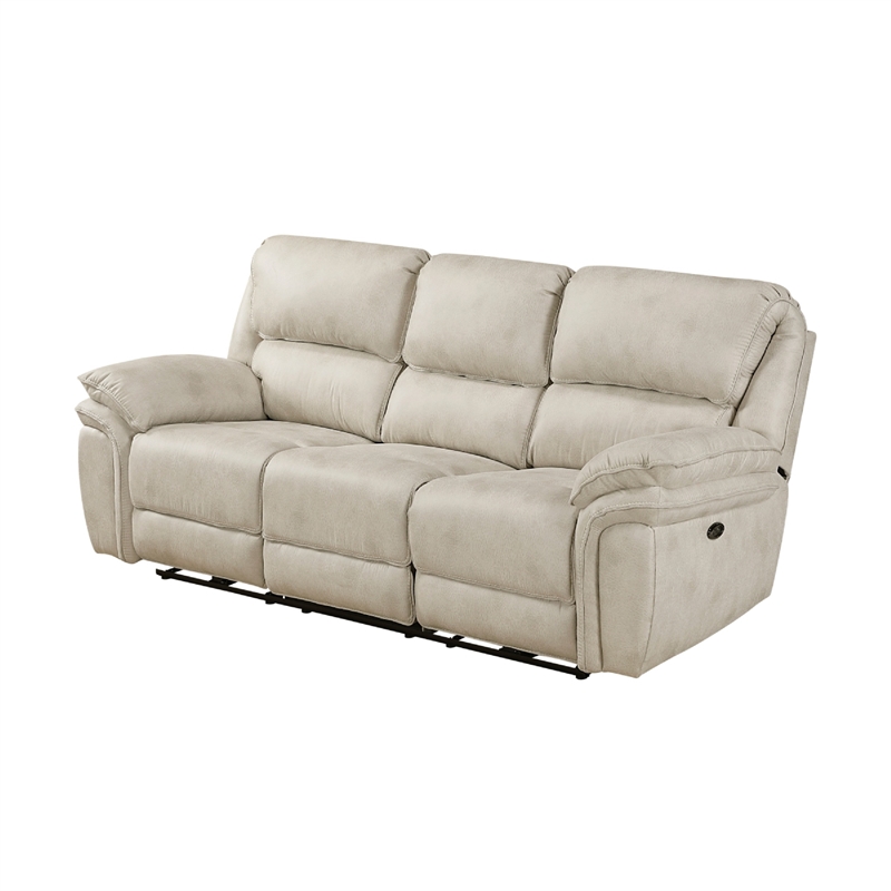 Tony Power Reclining Sofa w USB Ports- Sand Brown Microfiber and Foam