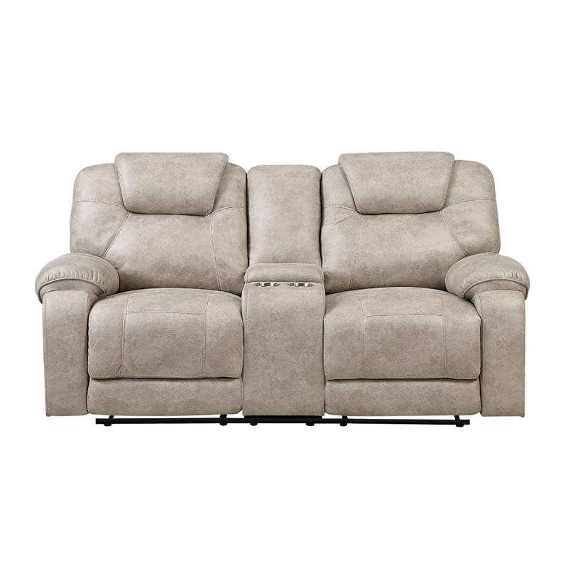Lily Manual Reclining Loveseat w Center Console- Polished Pewter Gray