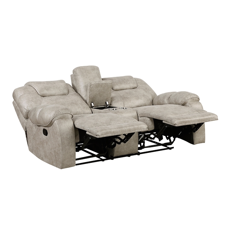 Lily Manual Reclining Loveseat w Center Console- Polished Pewter Gray