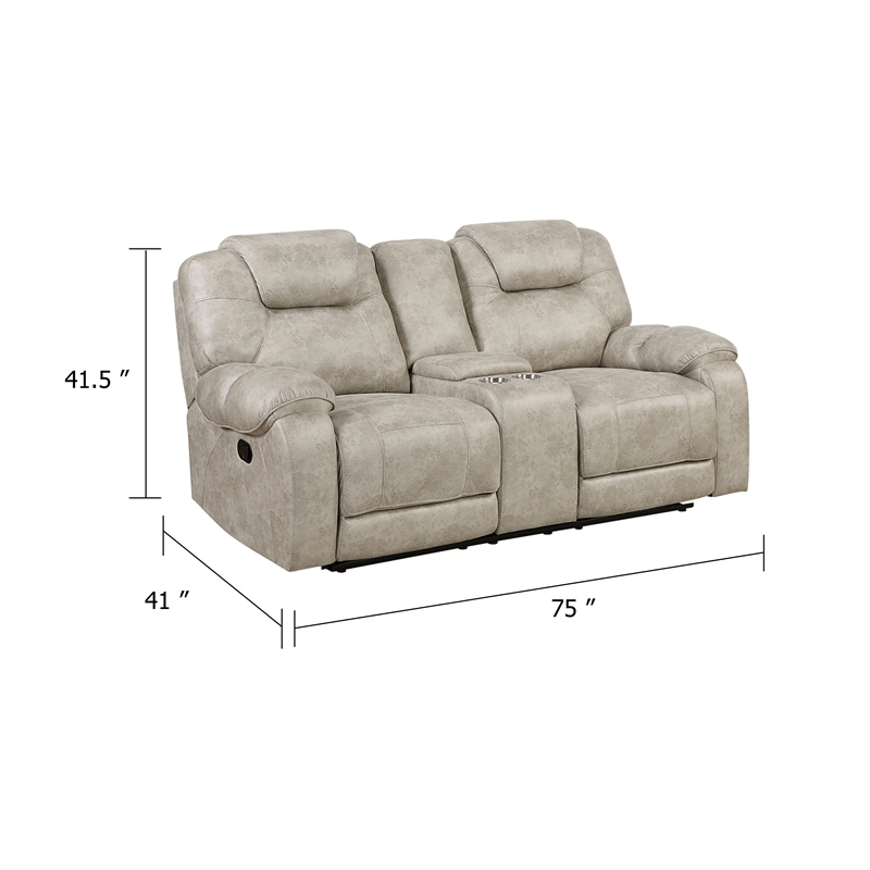 Lily Manual Reclining Loveseat w Center Console- Polished Pewter Gray