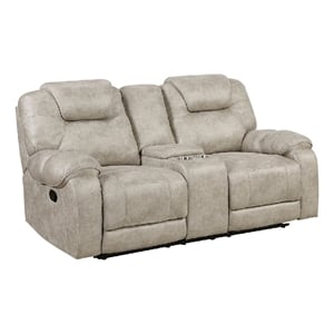 Lily Manual Reclining Loveseat w Center Console- Polished Pewter Gray