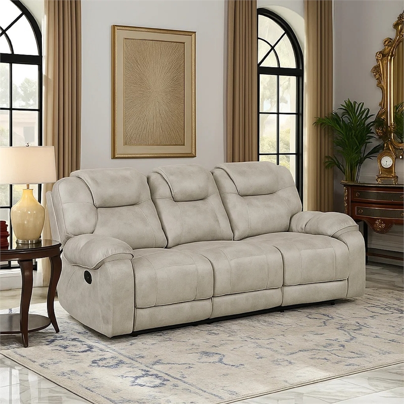 Lily Manual Reclining Sofa- Polished Pewter Gray Microfiber and Foam