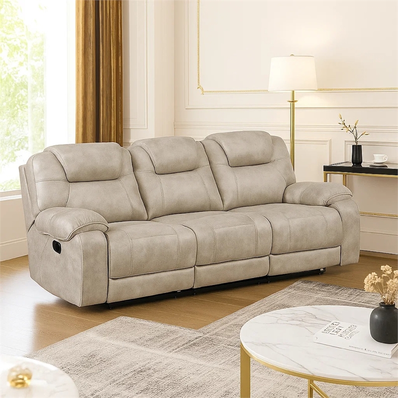 Lily Manual Reclining Sofa- Polished Pewter Gray Microfiber and Foam