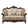 Hesar Loveseat- 4 Pillows- Vintage Style Chenille Tufted- Cherry Brown Wood