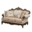 Hesar Loveseat- 4 Pillows- Vintage Style Chenille Tufted- Cherry Brown Wood