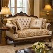 Hesar Loveseat- 4 Pillows- Vintage Style Chenille Tufted- Cherry Brown Wood