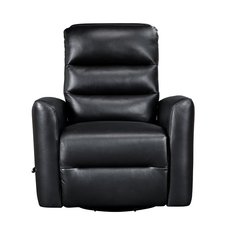 Demy Swivel Glider Manual Reclining Chair- Black Faux Leather Cushions