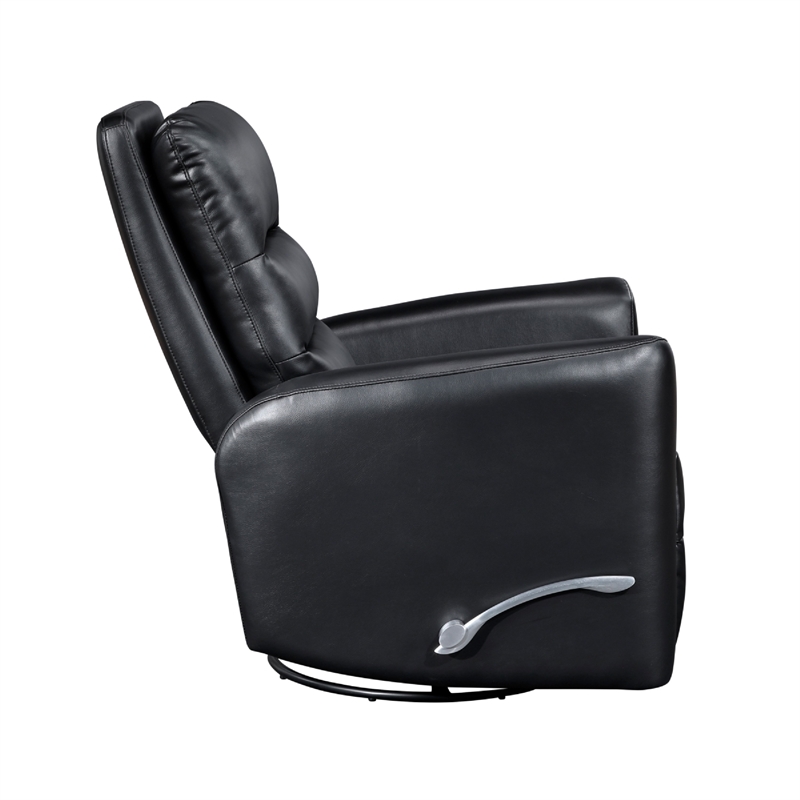 Demy Swivel Glider Manual Reclining Chair- Black Faux Leather Cushions