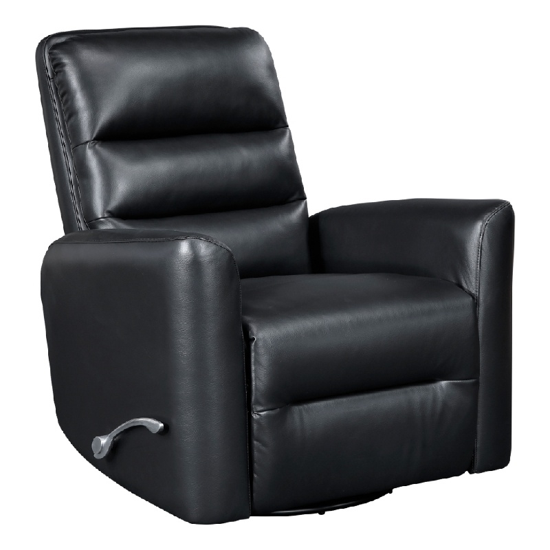 Demy Swivel Glider Manual Reclining Chair- Black Faux Leather Cushions