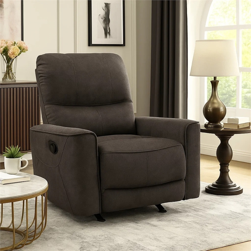 Ray Rocker Manual Reclining Chair- Chocolate Brown Polished Microfiber