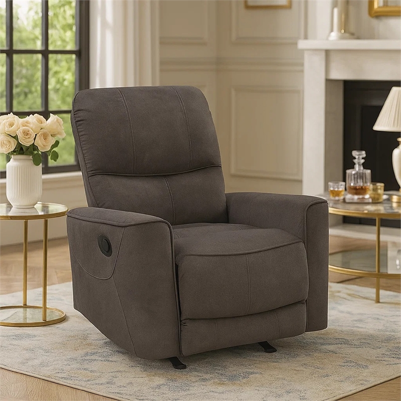 Ray Rocker Manual Reclining Chair- Chocolate Brown Polished Microfiber