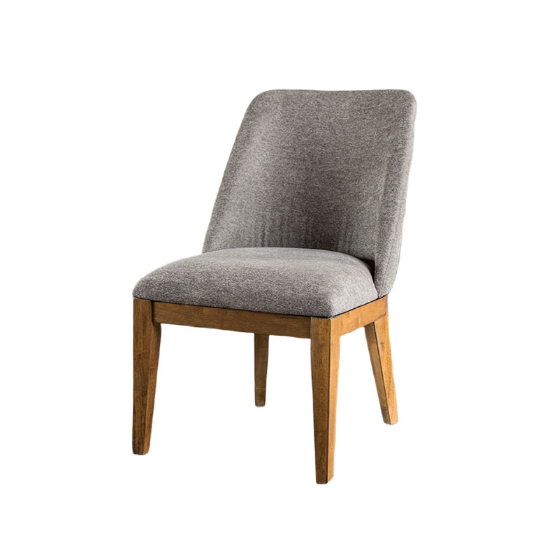 Ramie Side Dining Chair Set of 2- Wingback- Chestnut Wood- Gray Fabric