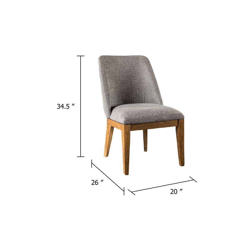 Ramie Side Dining Chair Set of 2- Wingback- Chestnut Wood- Gray Fabric