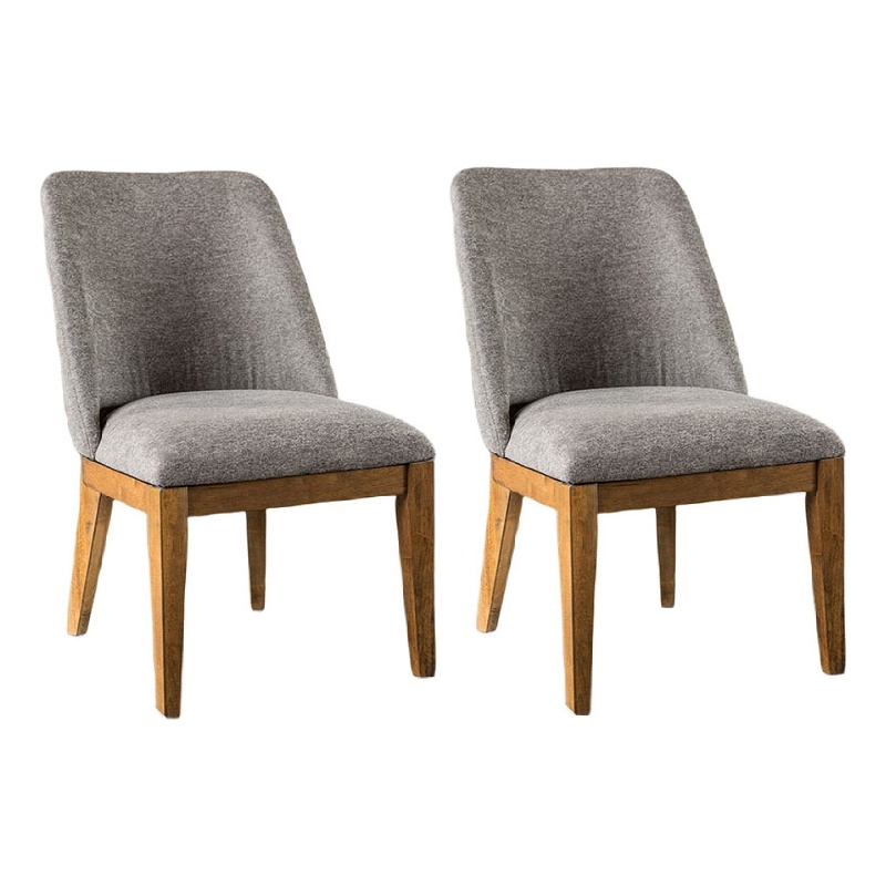 Ramie Side Dining Chair Set of 2- Wingback- Chestnut Wood- Gray Fabric
