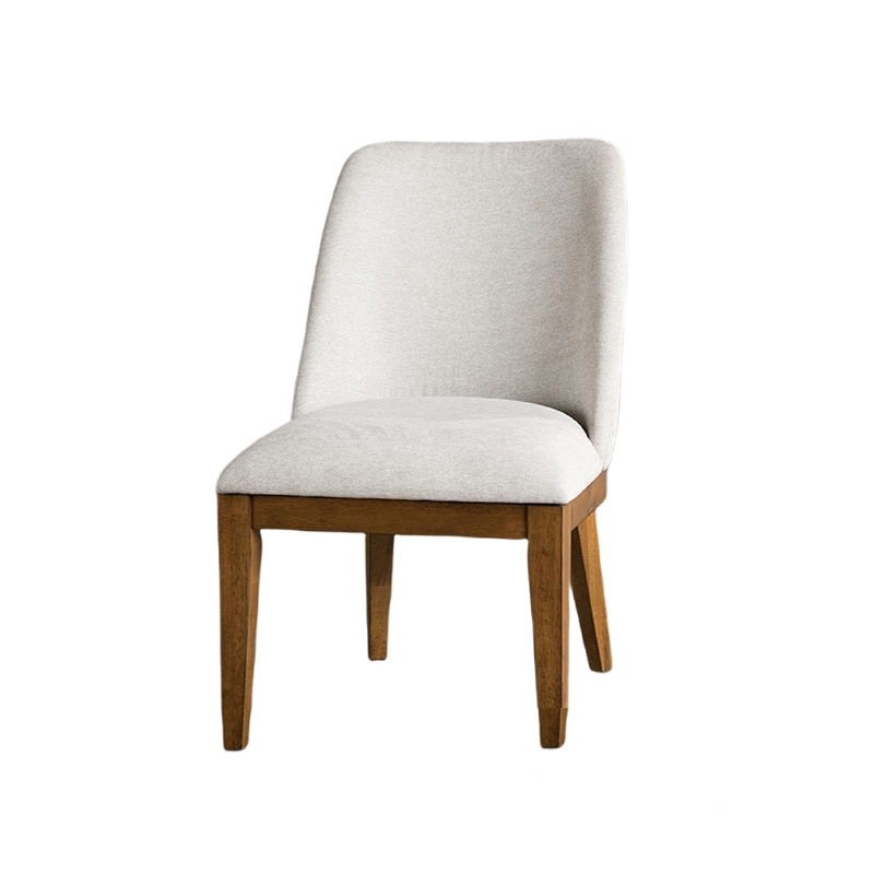 Ramie Side Dining Chair Set of 2- Wingback Chestnut Wood- White Fabric
