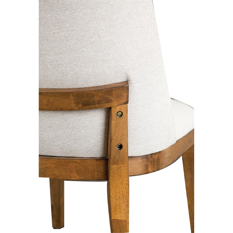 Ramie Side Dining Chair Set of 2- Wingback Chestnut Wood- White Fabric