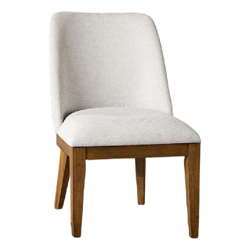 Ramie Side Dining Chair Set of 2- Wingback Chestnut Wood- White Fabric