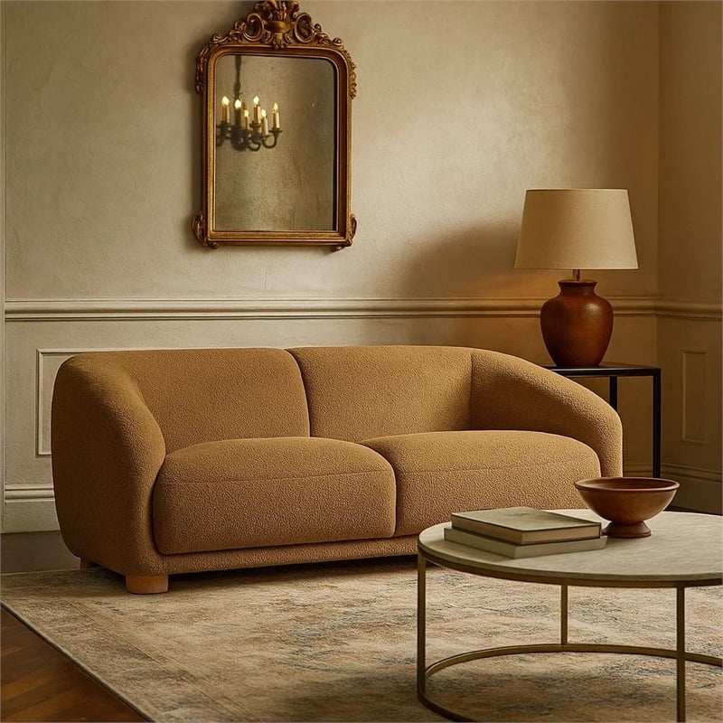 Oliver Loveseat with Round Sloped Arms- Soft Brown Boucle 68 Inch