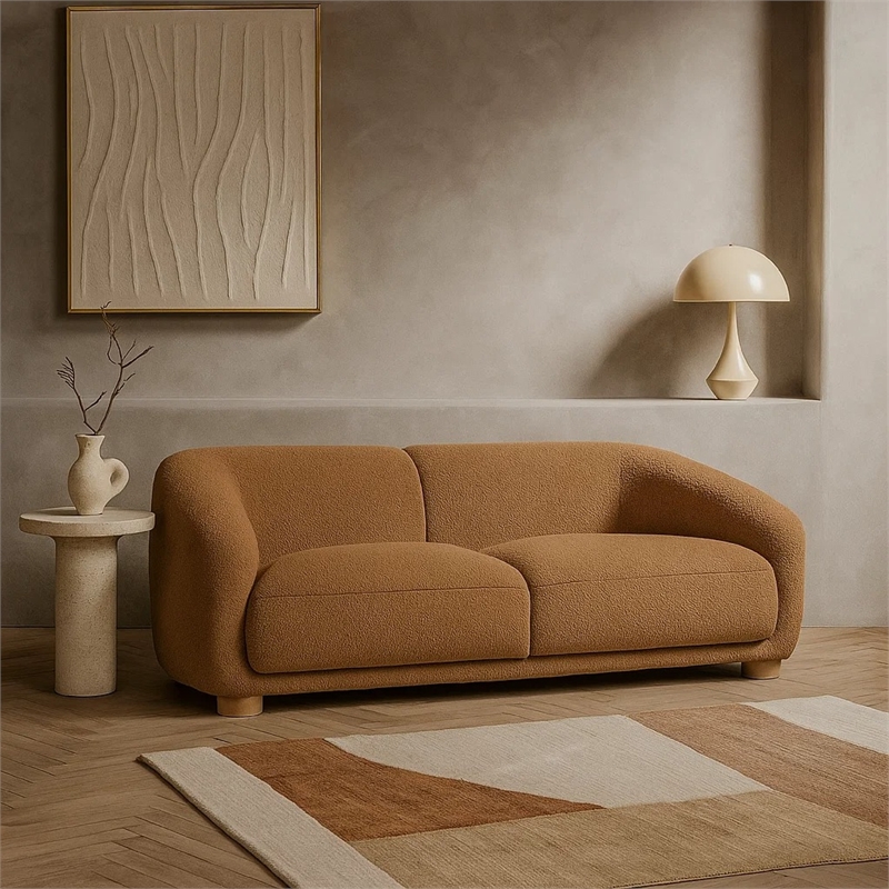 Oliver Sofa with Round Back Sloped Arms- Soft Brown Boucle 88 Inch