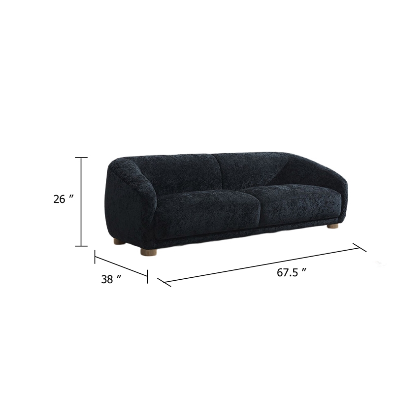 Oliver Loveseat with Round Sloped Arms- Soft Black Chenille 68 Inch