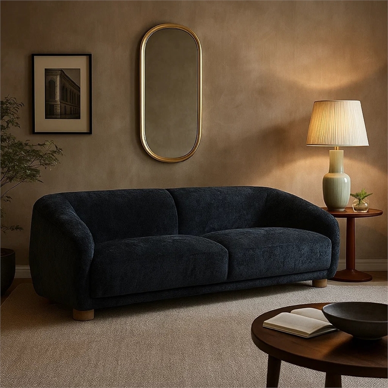 Oliver Loveseat with Round Sloped Arms- Soft Black Chenille 68 Inch