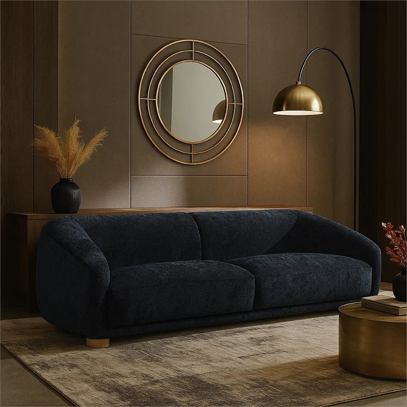 Oliver Loveseat with Round Sloped Arms- Soft Black Chenille 68 Inch