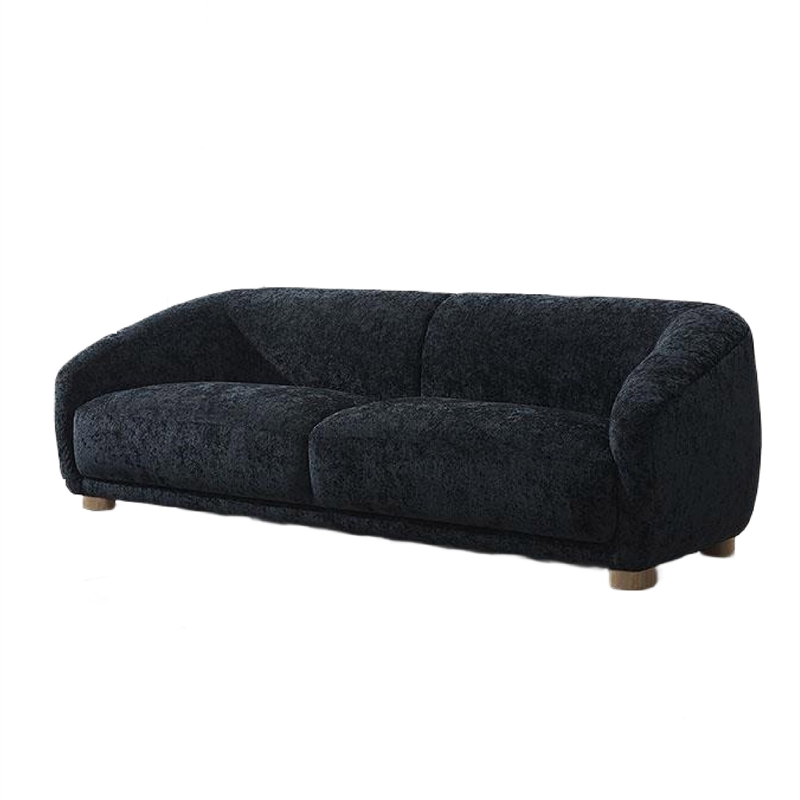 Oliver Sofa with Round Back Sloped Arms- Soft Black Chenille 88 Inch