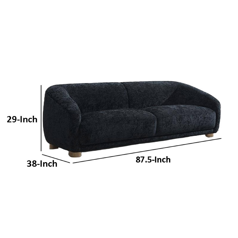 Oliver Sofa with Round Back Sloped Arms- Soft Black Chenille 88 Inch