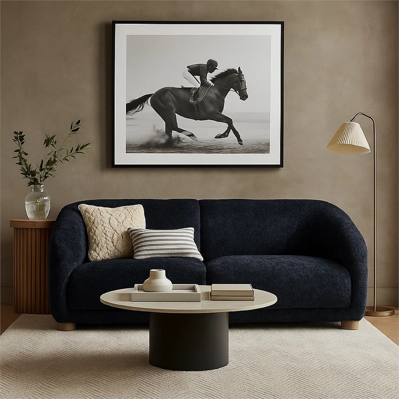 Oliver Sofa with Round Back Sloped Arms- Soft Black Chenille 88 Inch
