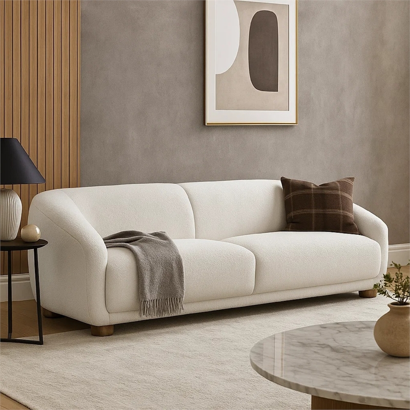 Oliver Loveseat with Round Back Sloped Arms- Soft White Boucle 68 Inch
