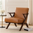 Gya Accent Chair- Faux Leather Upholstery- Walnut Brown Rubberwood