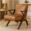 Gya Accent Chair- Faux Leather Upholstery- Walnut Brown Rubberwood