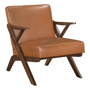 Gya Accent Chair- Faux Leather Upholstery- Walnut Brown Rubberwood