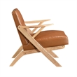 Gya Accent Chair- Brown Faux Leather- Natural Brown Rubberwood
