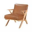 Gya Accent Chair- Brown Faux Leather- Natural Brown Rubberwood