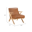 Gya Accent Chair- Brown Faux Leather- Natural Brown Rubberwood