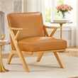 Gya Accent Chair- Brown Faux Leather- Natural Brown Rubberwood