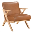 Gya Accent Chair- Brown Faux Leather- Natural Brown Rubberwood