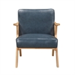 Gya Accent Chair- Blue Faux Leather- Natural Brown Rubberwood