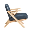 Gya Accent Chair- Blue Faux Leather- Natural Brown Rubberwood