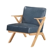 Gya Accent Chair- Blue Faux Leather- Natural Brown Rubberwood