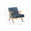 Gya Accent Chair- Blue Faux Leather- Natural Brown Rubberwood
