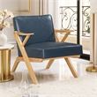 Gya Accent Chair- Blue Faux Leather- Natural Brown Rubberwood