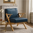 Gya Accent Chair- Blue Faux Leather- Natural Brown Rubberwood