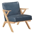 Gya Accent Chair- Blue Faux Leather- Natural Brown Rubberwood