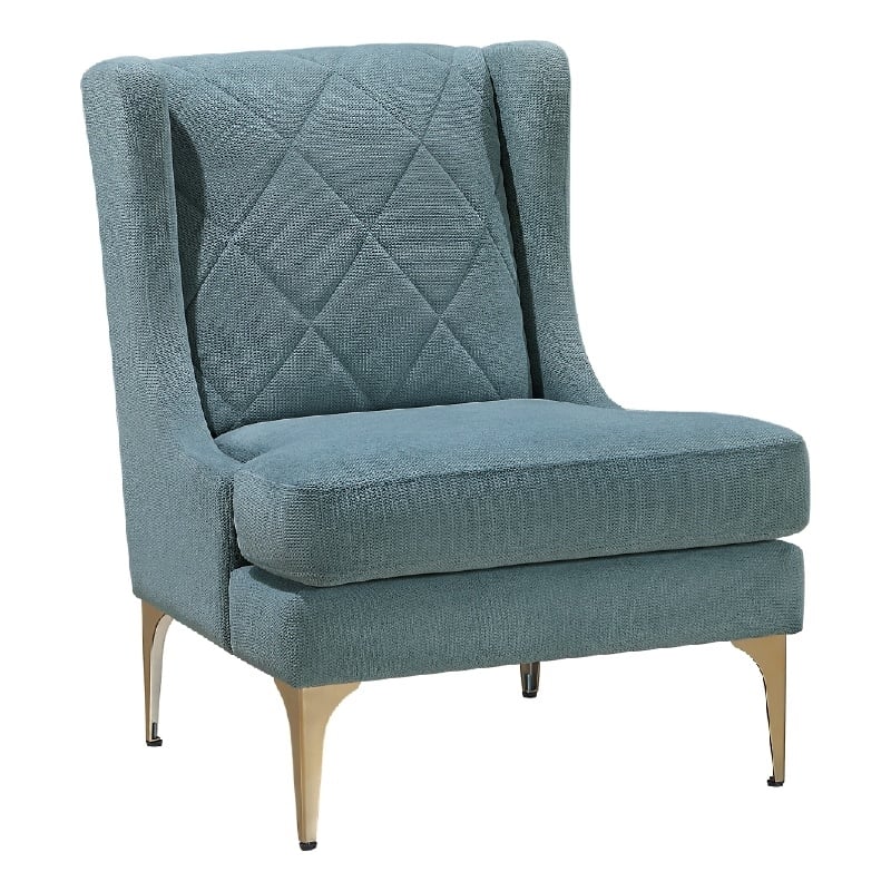 Svy Wingback Accent Chair- Blue Chenille Cushion- Gold Metal Legs