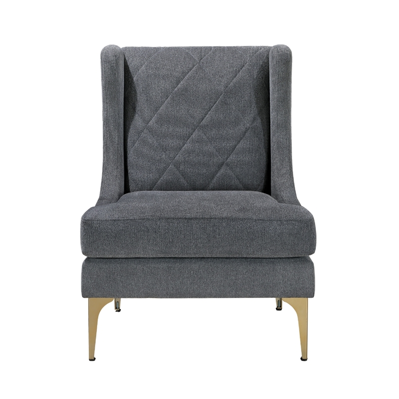 Svy Wingback Accent Chair- Dark Gray Chenille Cushion- Gold Metal Legs